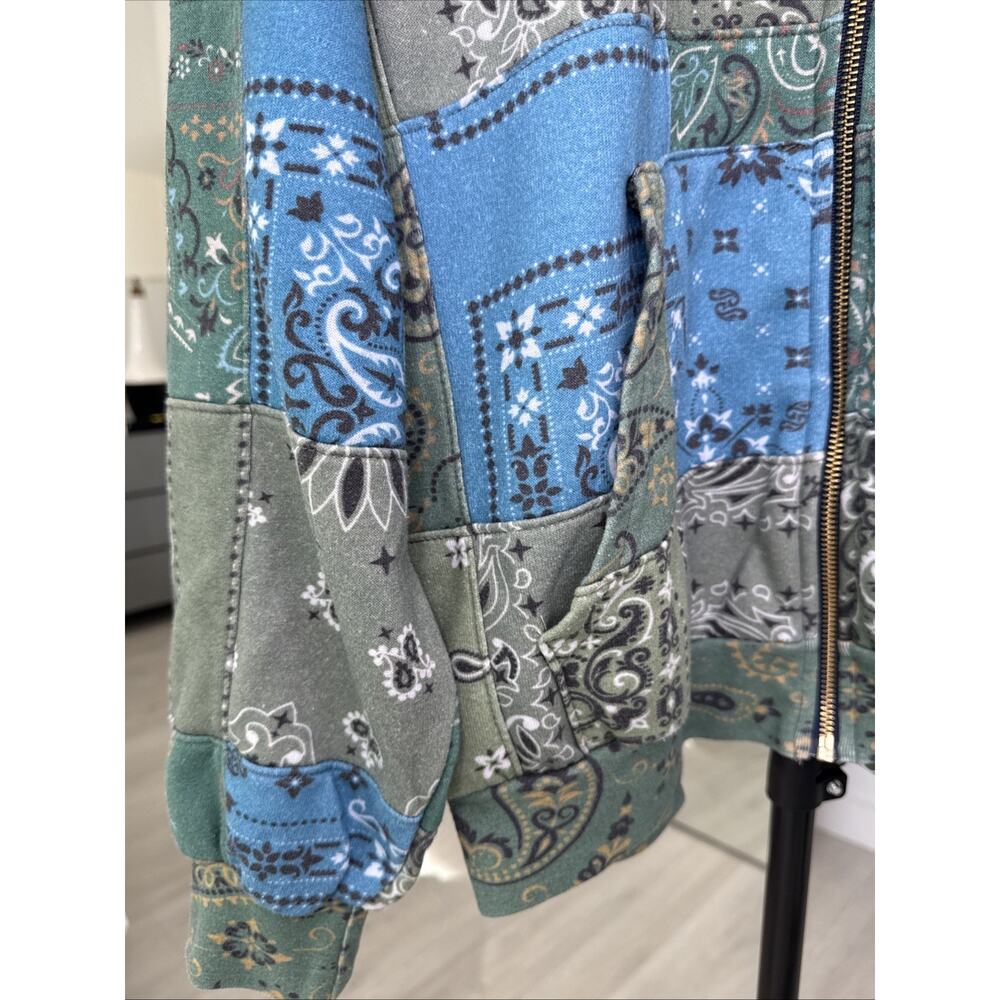 AVIATOR NATION-BANDANA QUILTED Relaxed ZIip Hoodie-Blue-Unisex Medium-Washed 1 x - Picture 2 of 14